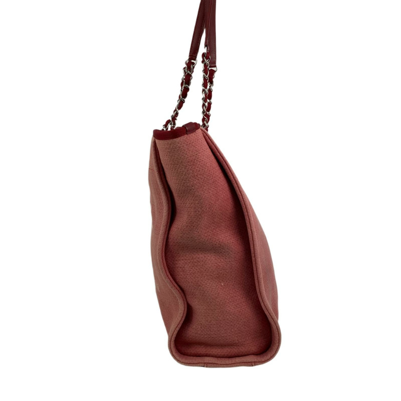 △ CHANEL 香奈兒 Pink Canvas Silver Tone Metal Deauville No.15 Chain Shoulder Bag 粉紅色帆布銀色金屬No.15鎖鏈肩背包-267010683-3