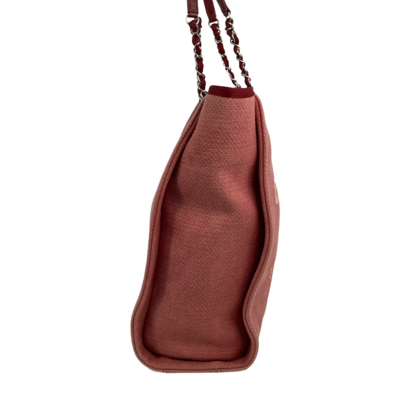 △ CHANEL 香奈兒 Pink Canvas Silver Tone Metal Deauville No.15 Chain Shoulder Bag 粉紅色帆布銀色金屬No.15鎖鏈肩背包-267010683-4