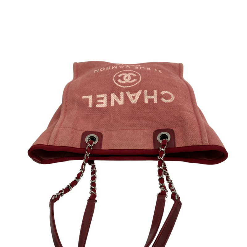 △ CHANEL 香奈兒 Pink Canvas Silver Tone Metal Deauville No.15 Chain Shoulder Bag 粉紅色帆布銀色金屬No.15鎖鏈肩背包-267010683-10