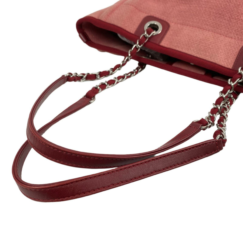 △ CHANEL 香奈兒 Pink Canvas Silver Tone Metal Deauville No.15 Chain Shoulder Bag 粉紅色帆布銀色金屬No.15鎖鏈肩背包-267010683-11