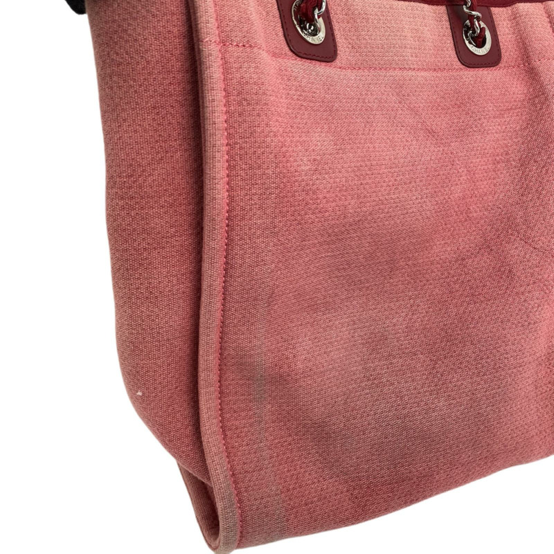 △ CHANEL 香奈兒 Pink Canvas Silver Tone Metal Deauville No.15 Chain Shoulder Bag 粉紅色帆布銀色金屬No.15鎖鏈肩背包-267010683-17