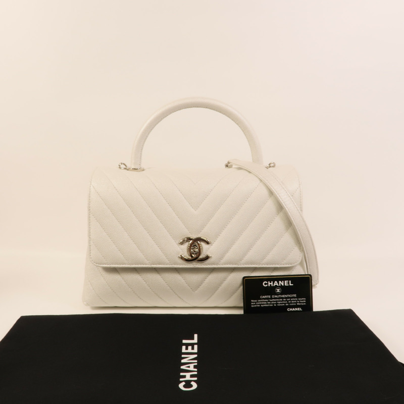 CHANEL 牛皮皮革Coco Handle Medium鏈帶手挽肩背兩用袋-10