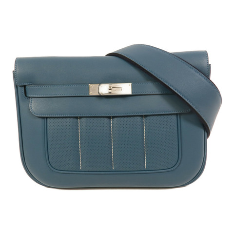 HERMES Swift皮革Berline 28銀扣肩背袋Bleu Colvert