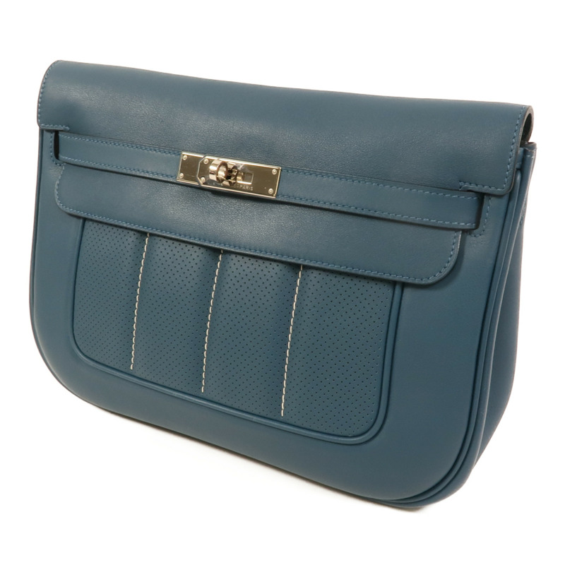 HERMES Swift皮革Berline 28銀扣肩背袋Bleu Colvert-2