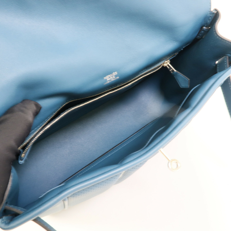 HERMES Swift皮革Berline 28銀扣肩背袋Bleu Colvert-4