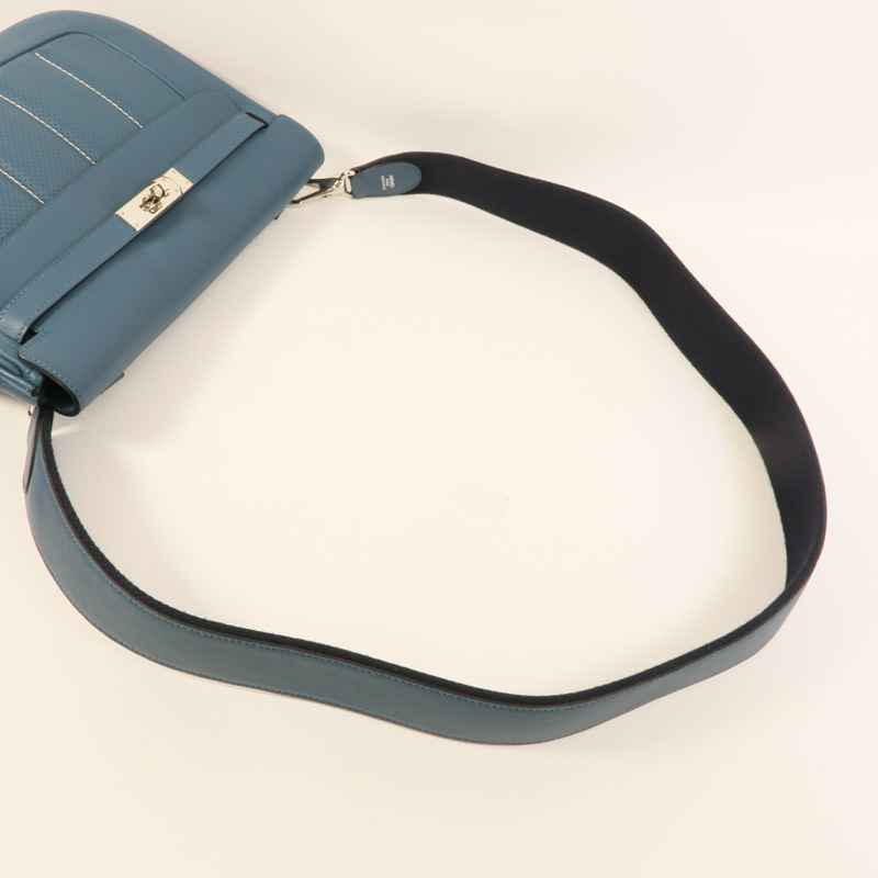 HERMES Swift皮革Berline 28銀扣肩背袋Bleu Colvert-5