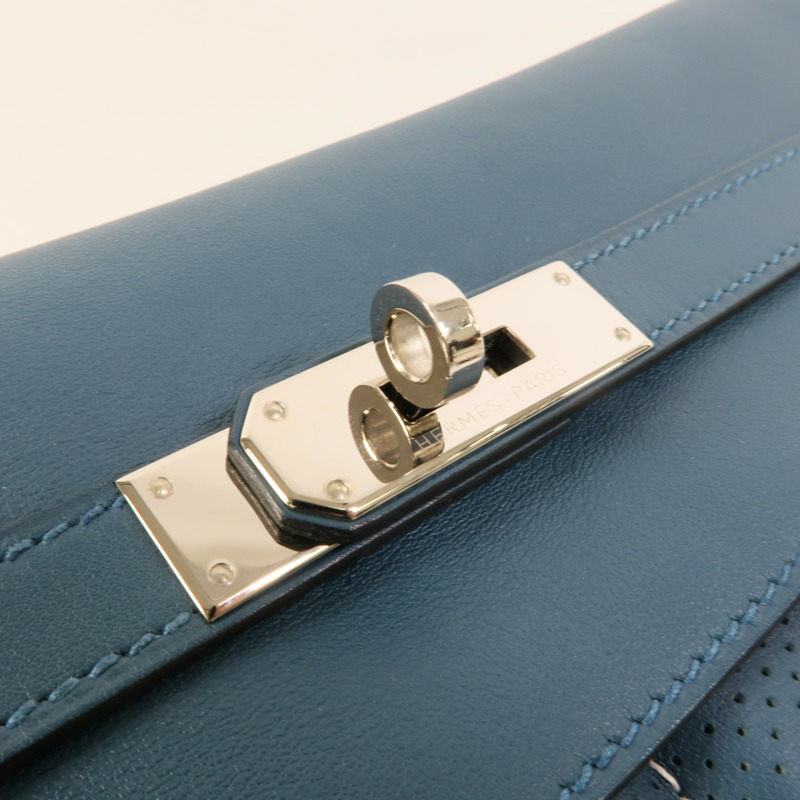 HERMES Swift皮革Berline 28銀扣肩背袋Bleu Colvert-7