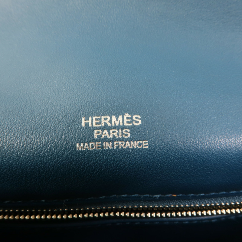 HERMES Swift皮革Berline 28銀扣肩背袋Bleu Colvert-10