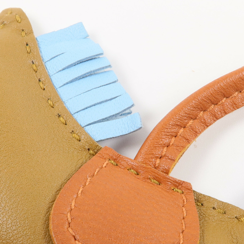 HERMES Milo皮革Rodeo PM掛飾Kraft/Celeste/Gold-3