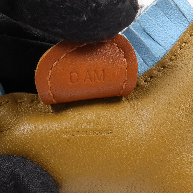 HERMES Milo皮革Rodeo PM掛飾Kraft/Celeste/Gold-4