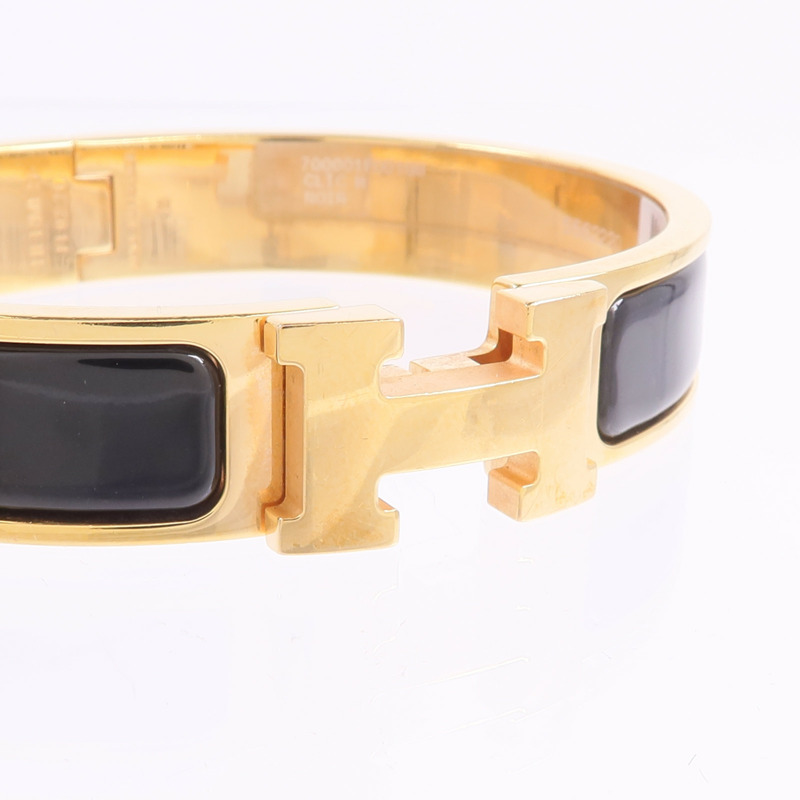 HERMES 金屬/琺瑯Clic H Bracelet手鐲Noir-4