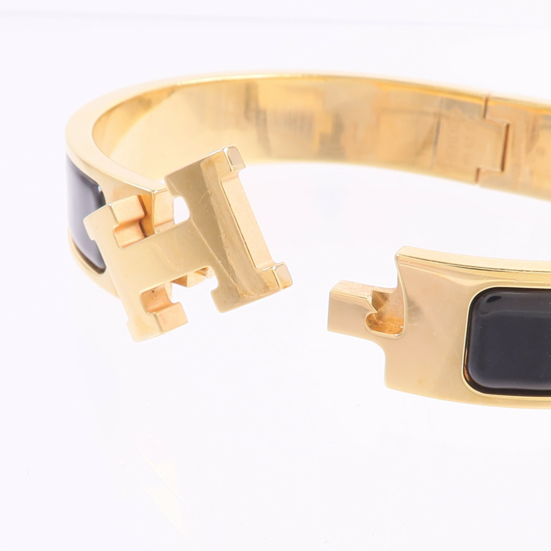HERMES 金屬/琺瑯Clic H Bracelet手鐲Noir-5
