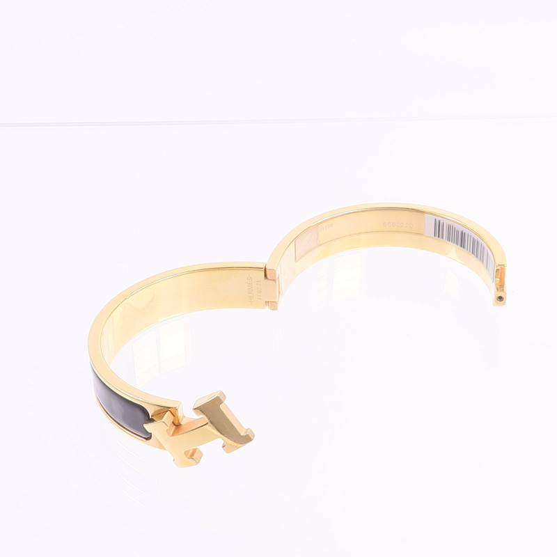 HERMES 金屬/琺瑯Clic H Bracelet手鐲Noir-7