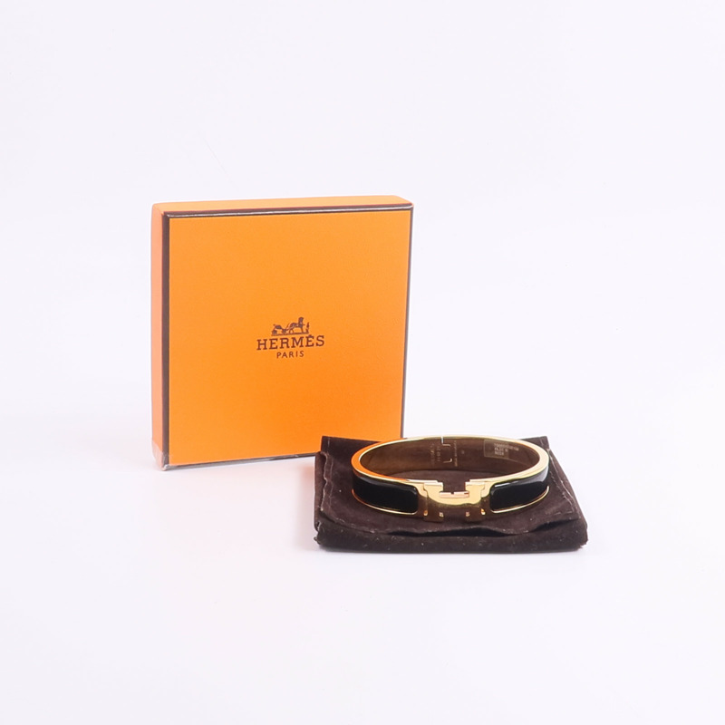 HERMES 金屬/琺瑯Clic H Bracelet手鐲Noir-8