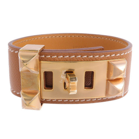 HERMES Madame皮革Collier De Chien 24 Bracelet手帶Gold
