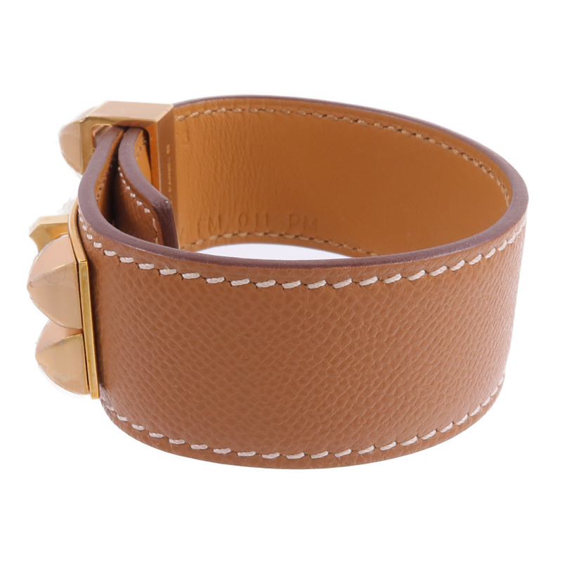 HERMES Madame皮革Collier De Chien 24 Bracelet手帶Gold-1