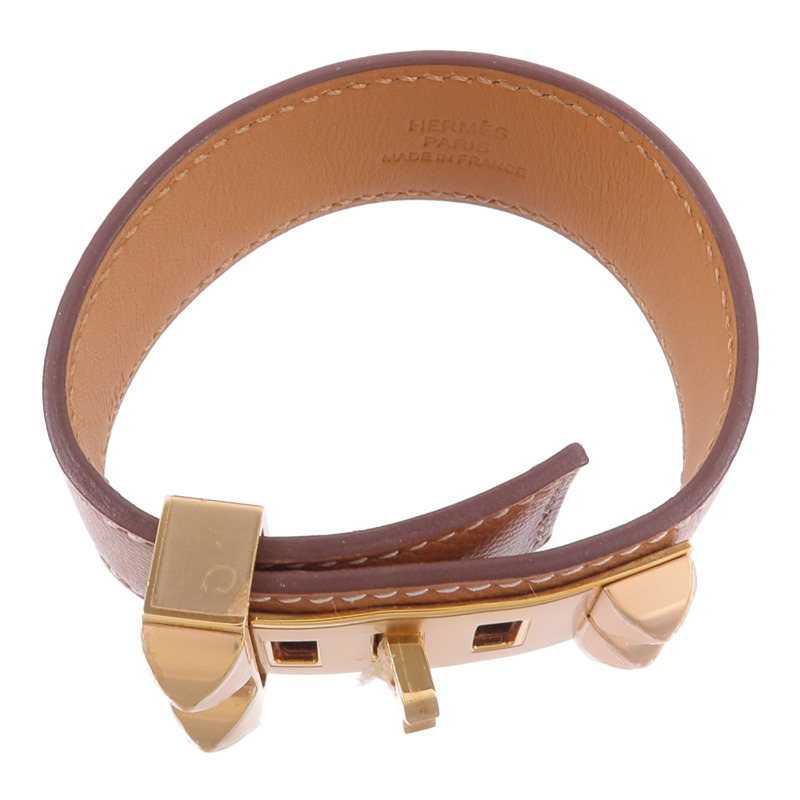 HERMES Madame皮革Collier De Chien 24 Bracelet手帶Gold-3