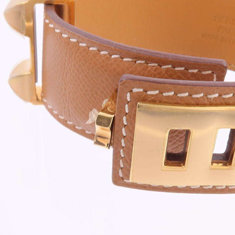 HERMES Madame皮革Collier De Chien 24 Bracelet手帶Gold-5