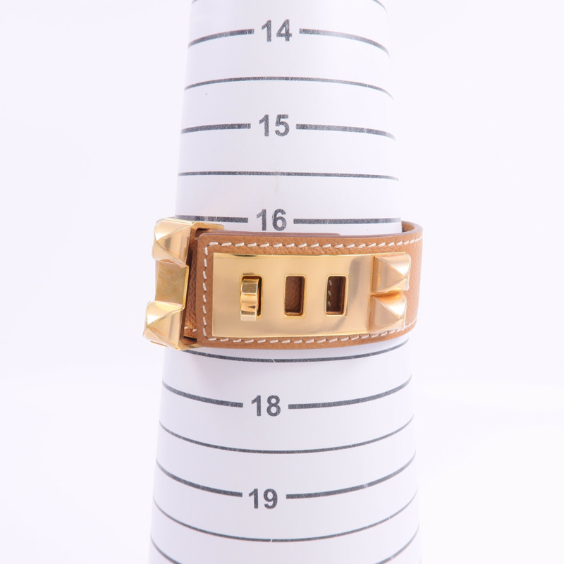 HERMES Madame皮革Collier De Chien 24 Bracelet手帶Gold-10