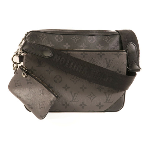 LOUIS VUITTON Monogram Eclipse Reverse Trio Messenger銀扣肩背袋灰色
