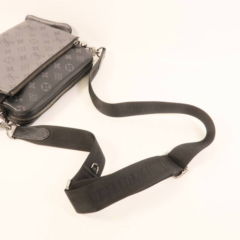 LOUIS VUITTON Monogram Eclipse Reverse Trio Messenger銀扣肩背袋灰色-5