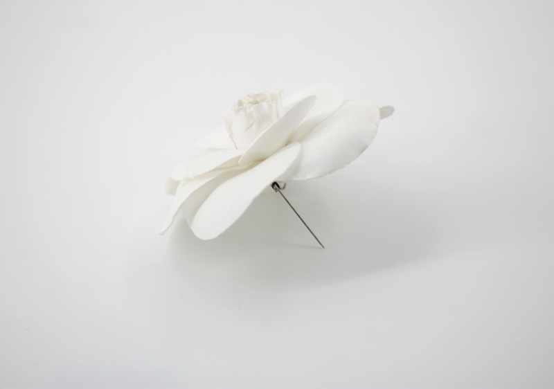 Chanel Vintage 81-85 絲綢白色山茶花胸針-7