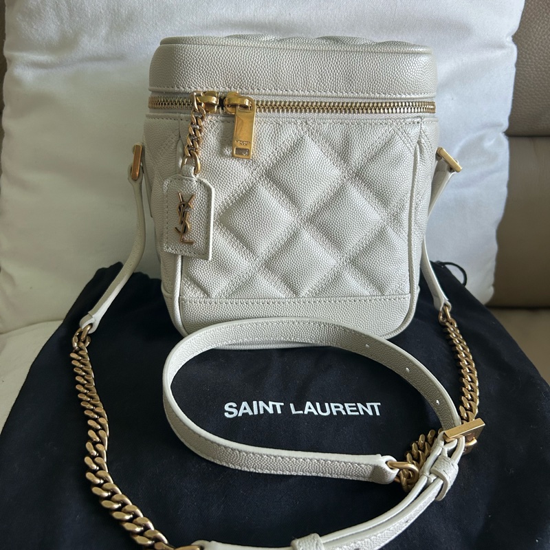 YSL 白色菱格化裝包 側背袋-5