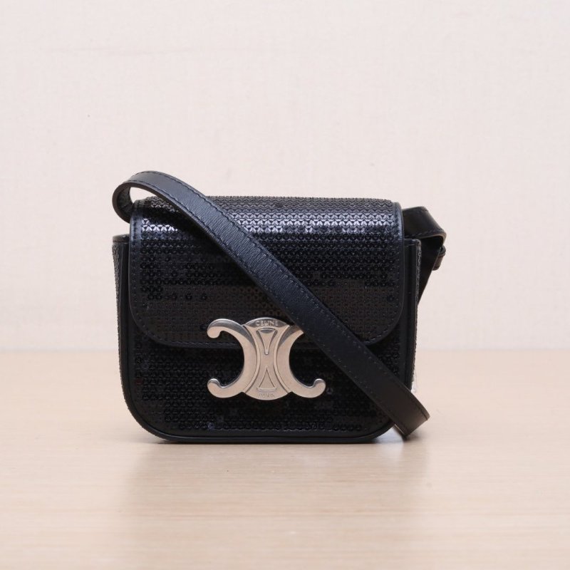 CELINE Triomphe凱旋門金屬鎖扣Mini牛皮/珠片銀扣肩背包-1