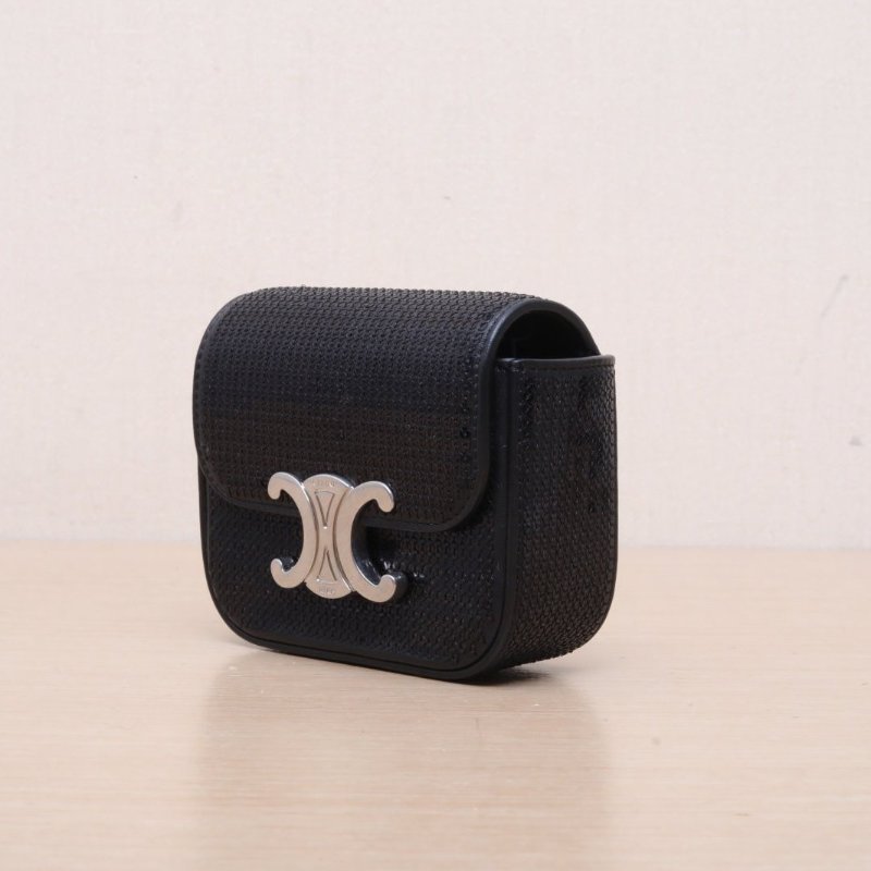 CELINE Triomphe凱旋門金屬鎖扣Mini牛皮/珠片銀扣肩背包-3