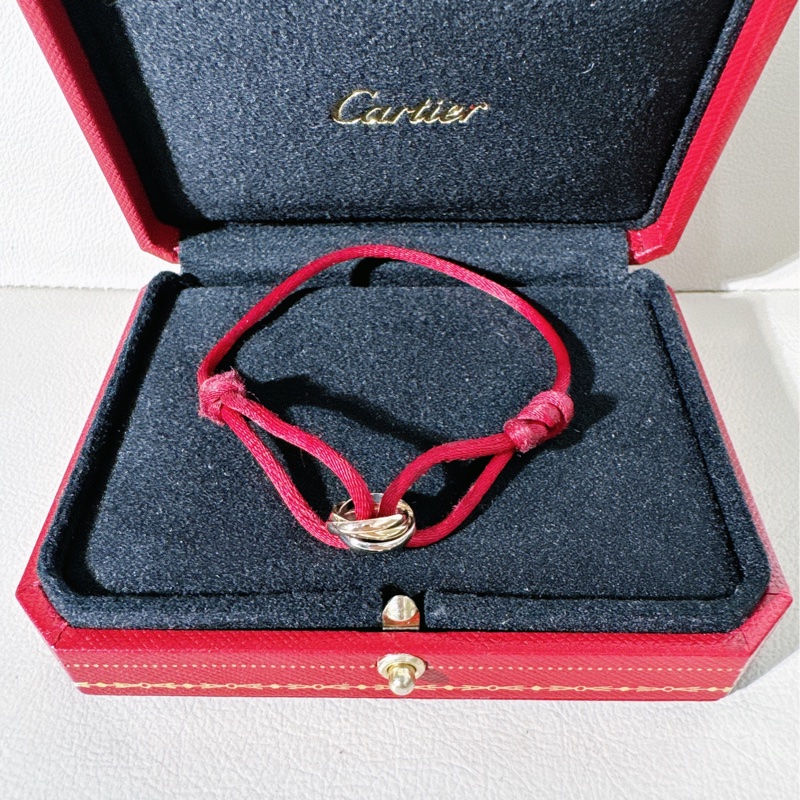 Cartier卡地亞 Trinity系列18K三色金三環紅色手繩-1