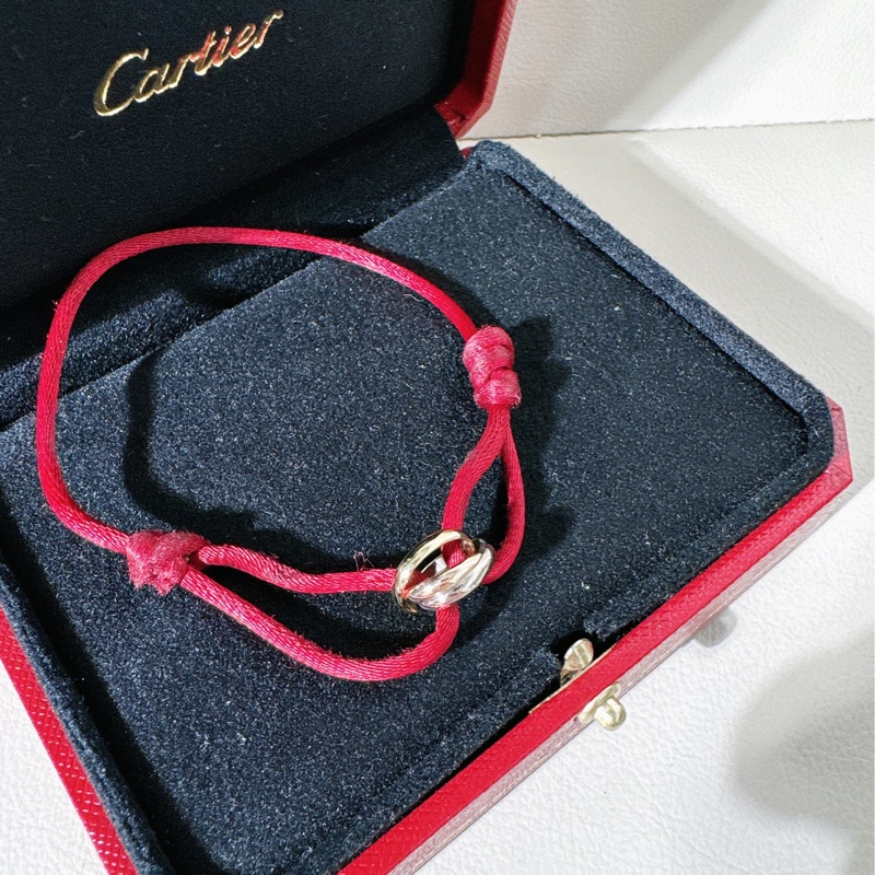 Cartier卡地亞 Trinity系列18K三色金三環紅色手繩-2