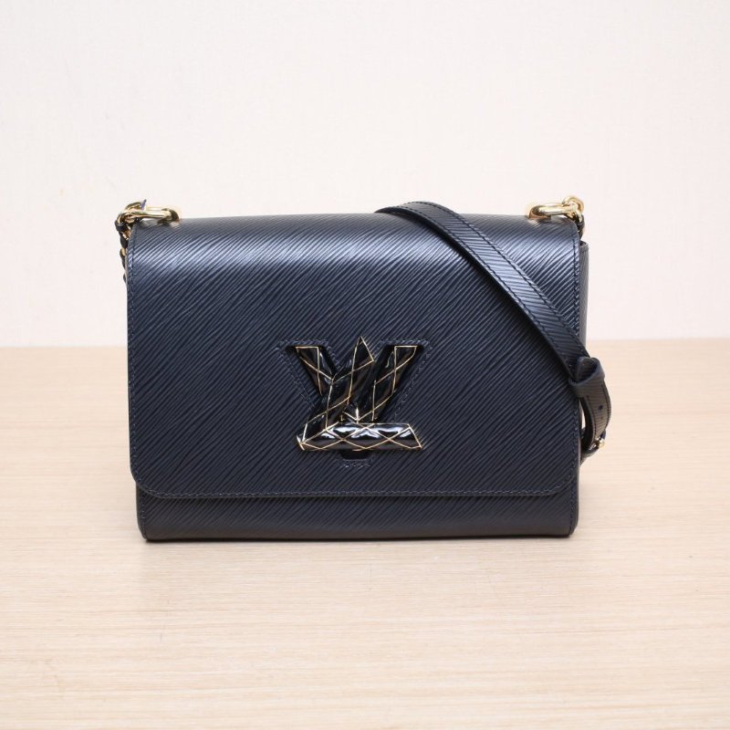 LOUIS VUITTON TWIST中號23黑色EPI水波紋牛皮金扣晶片肩背包-1