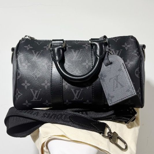 近新品 路易威登/Louis Vuitton Keepall25芯片款 黑武士老花手提斜背包-0