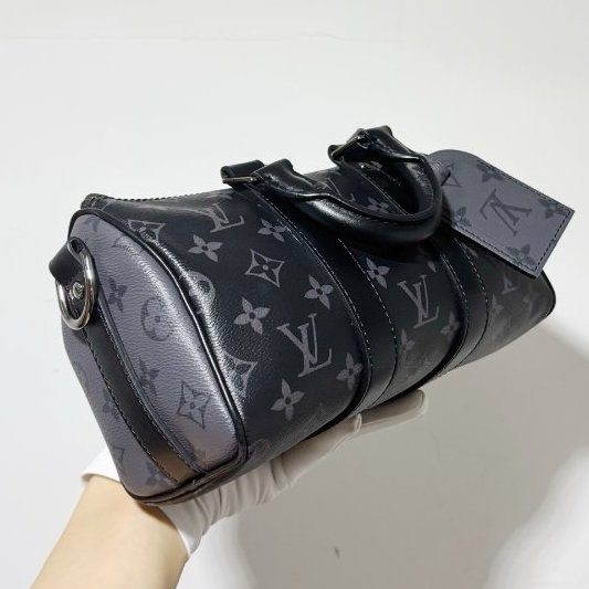 近新品 路易威登/Louis Vuitton Keepall25芯片款 黑武士老花手提斜背包-2