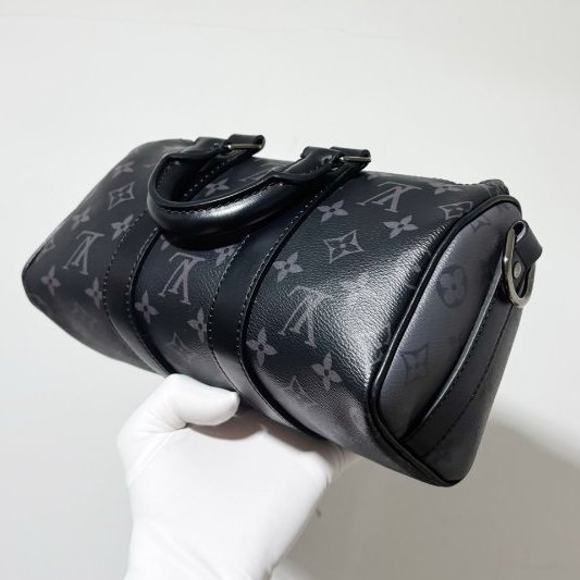 近新品 路易威登/Louis Vuitton Keepall25芯片款 黑武士老花手提斜背包-3