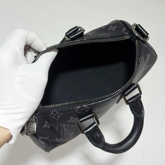 近新品 路易威登/Louis Vuitton Keepall25芯片款 黑武士老花手提斜背包-4
