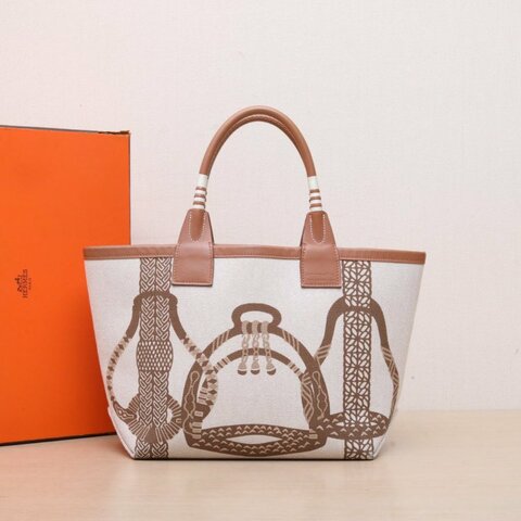HERMES Steeple25金棕色帆布B刻肩背包