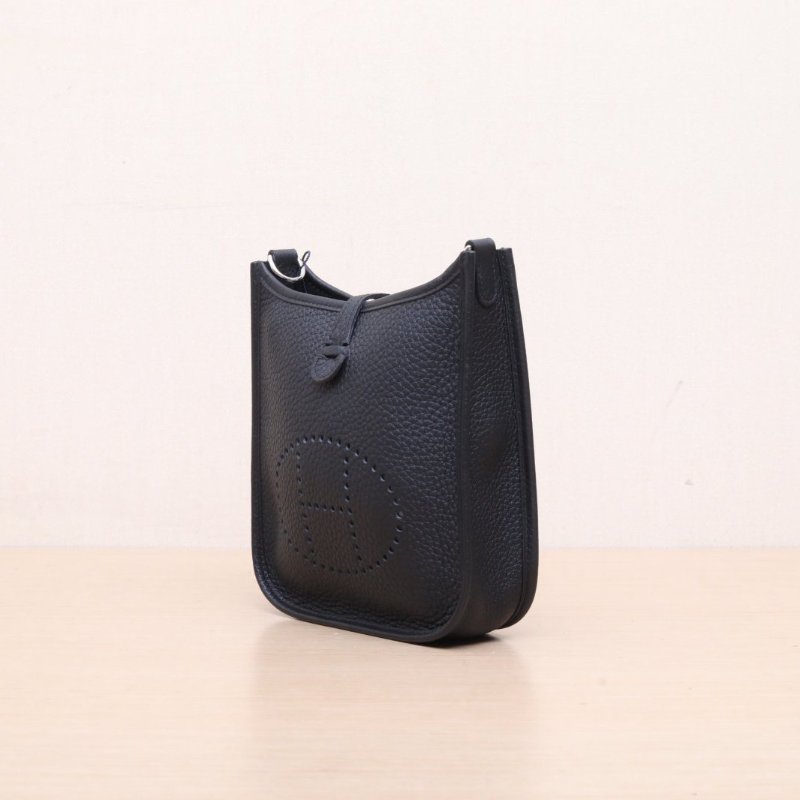 HERMES EvelyneMINI16黑色TC皮W刻銀扣肩背包-3