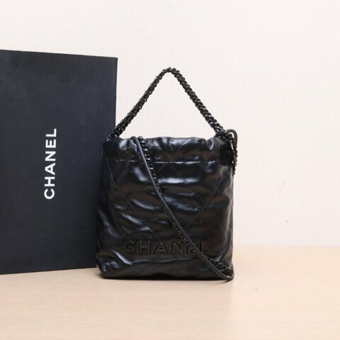 CHANEL 24P22BagTote托特包Mini黑色牛皮晶片黑扣肩背包