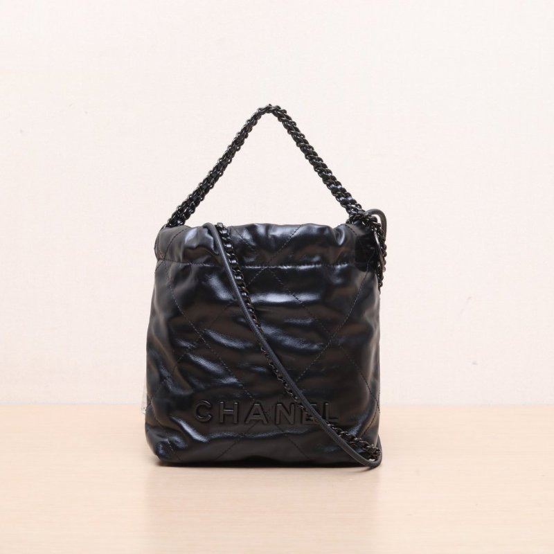 CHANEL 24P22BagTote托特包Mini黑色牛皮晶片黑扣肩背包-1