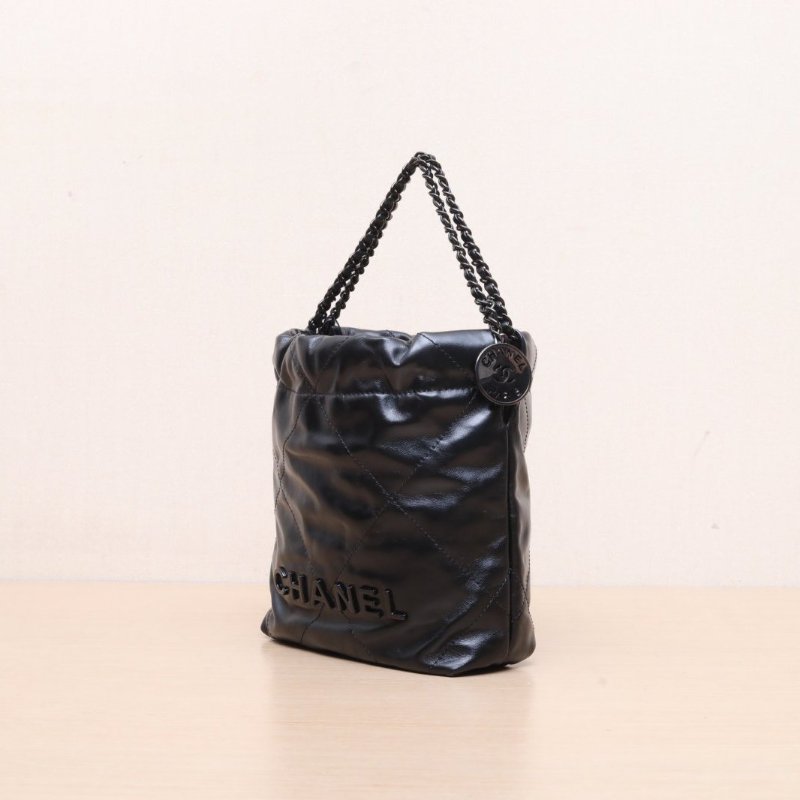 CHANEL 24P22BagTote托特包Mini黑色牛皮晶片黑扣肩背包-4