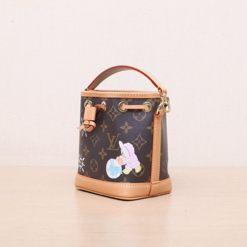 LOUIS VUITTON NOÉ水桶包Nano13可拆卸肩帶老花PVC金扣晶片肩背包-3