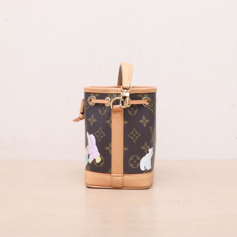 LOUIS VUITTON NOÉ水桶包Nano13可拆卸肩帶老花PVC金扣晶片肩背包-4