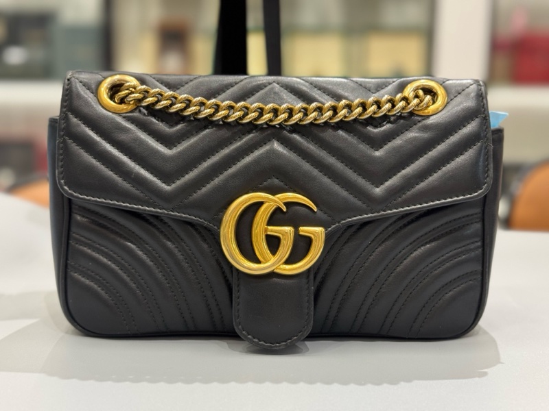 Gucci古馳Marmont馬蒙黑色鏈條斜挎包黑標-1