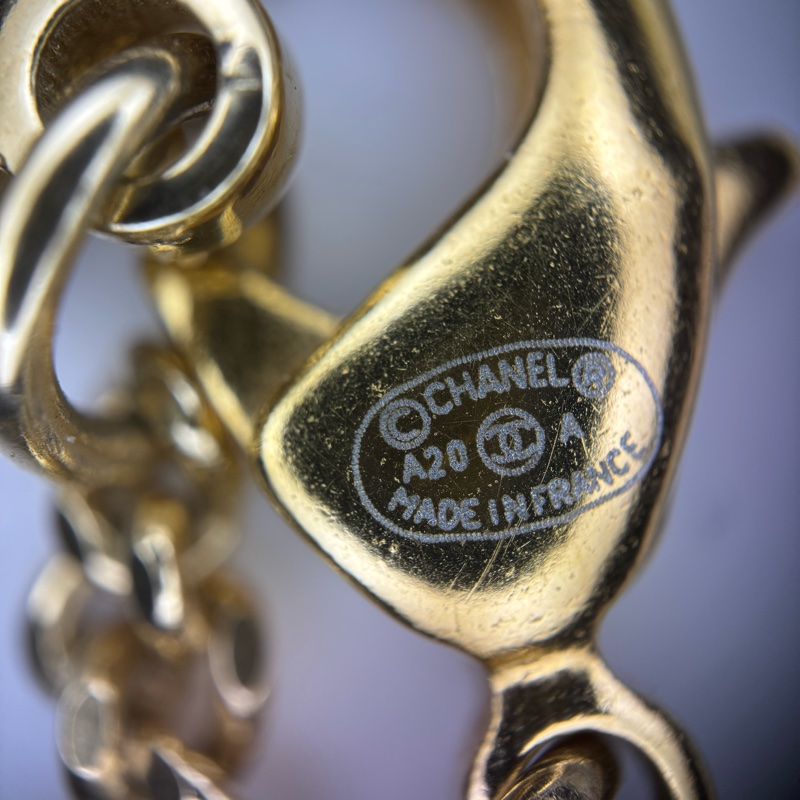Chanel A20A仿珍珠山茶花吊墜淡金頸鏈-13