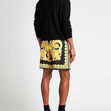 💎Han's house精品服飾💎VERSACE 凡賽斯 頂級黑牌 女神頭 巴洛克 奢華真絲 短褲-5