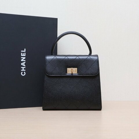 CHANEL 黑色牛皮5開中古Kelly2.55扣小號手提包肩背包