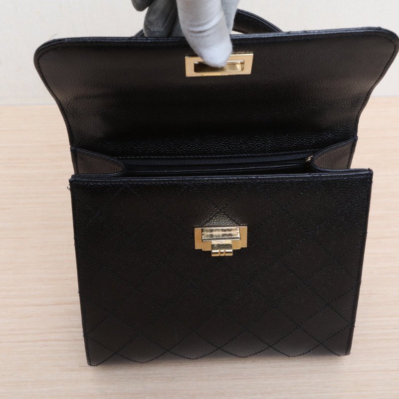 CHANEL 黑色牛皮5開中古Kelly2.55扣小號手提包肩背包-2