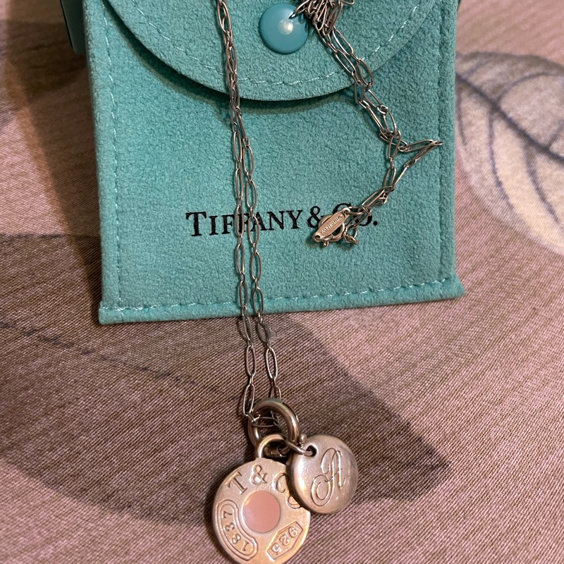 Tiffany 粉色琺瑯圓牌項鍊加英文純銀925圓牌-1