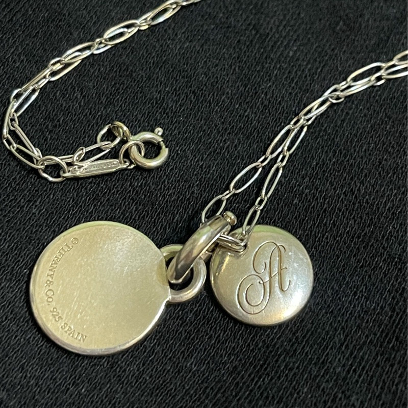 Tiffany 粉色琺瑯圓牌項鍊加英文純銀925圓牌-4